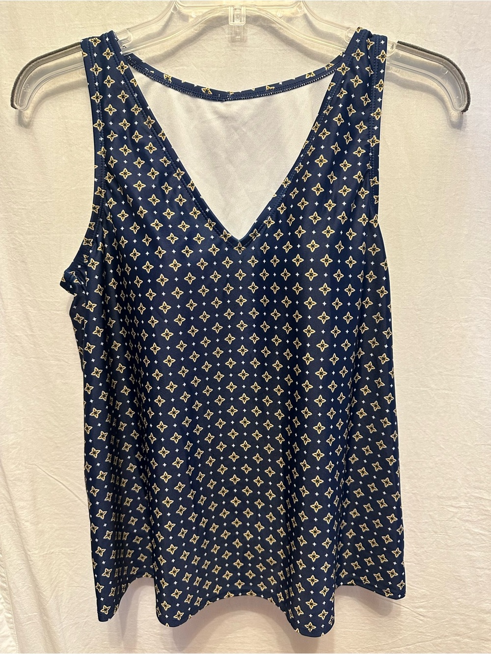 Kona Sol NWT Tankini Swim Top Size M Blue Geometric Tie Back